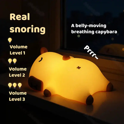 Sleeping Capybara Breathing Squishy Silicone Companion Sound LED Night Light Perfect Gift