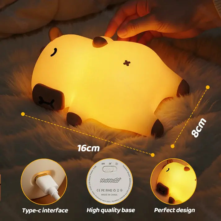 Sleeping Capybara Breathing Squishy Silicone Companion Sound LED Night Light Perfect Gift